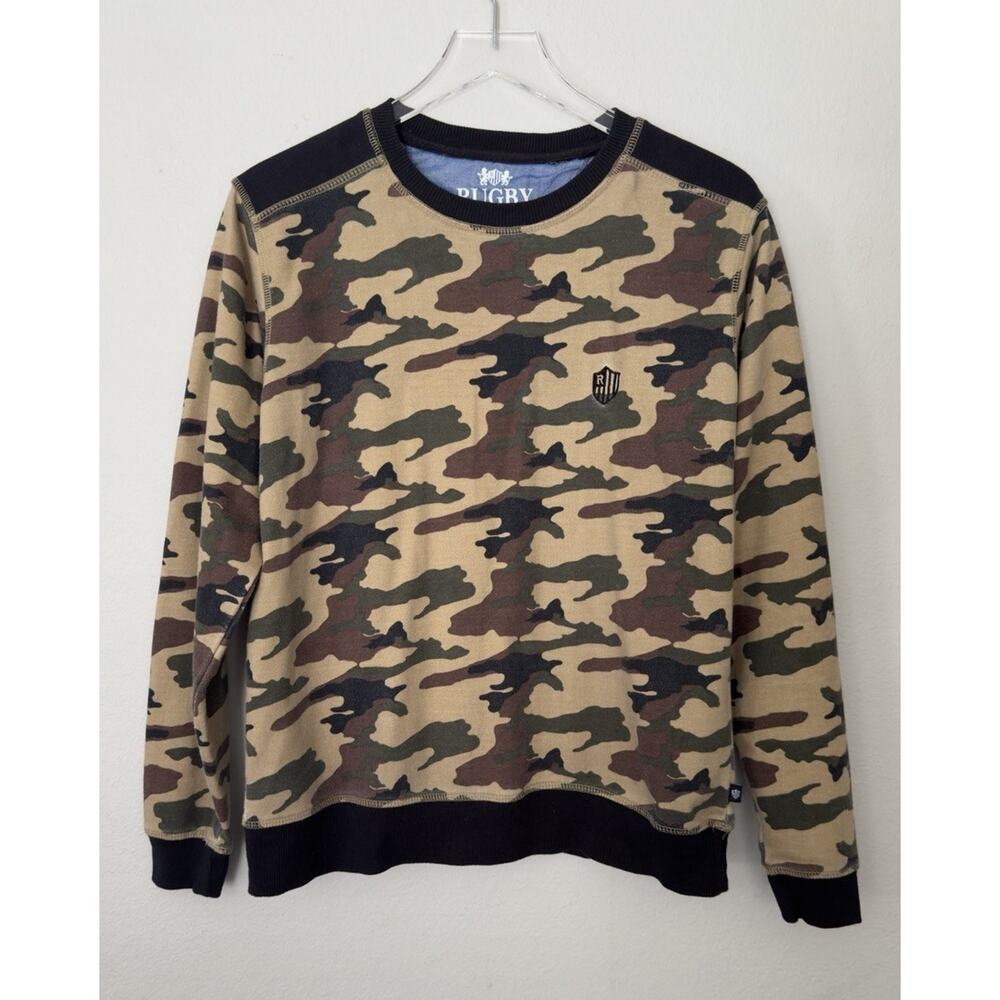 Rugby Assn. 1897 Green Brown Camouflage Men’s Crewneck Sweatshirt Sz Small